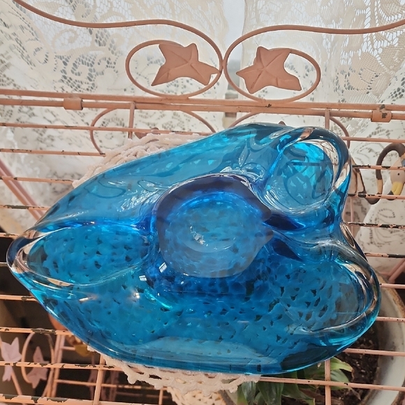 Murano Blue Glass Art Accent Bowl - Picture 4 of 4